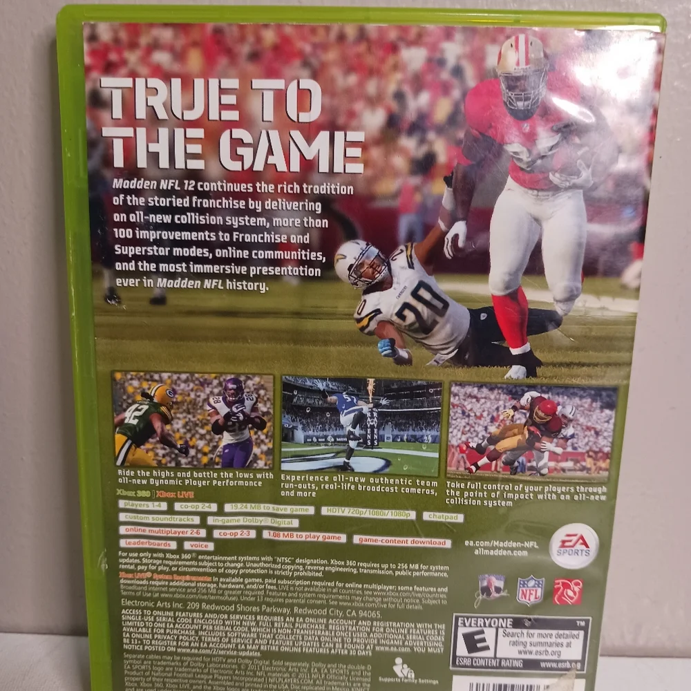 Xbox 360 EA Sports Madden NFL 12, rated E for everyone, Microsoft